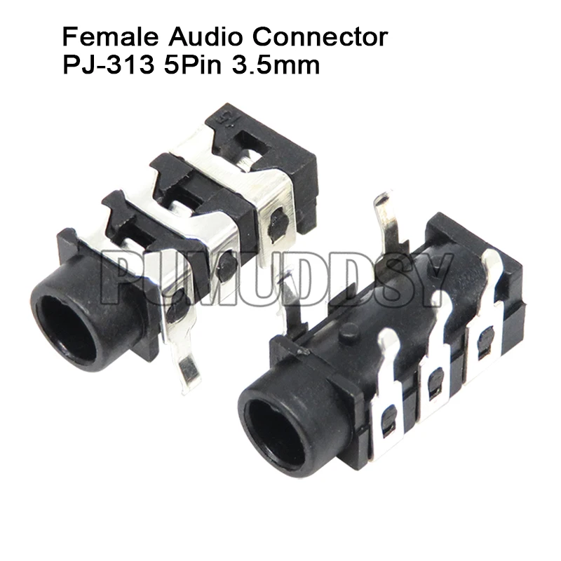 10PCS PJ-313 PJ313 DIP 5Pin 3.5mm Female Audio Connector Stereo Black Headphone Jack pumuddsy