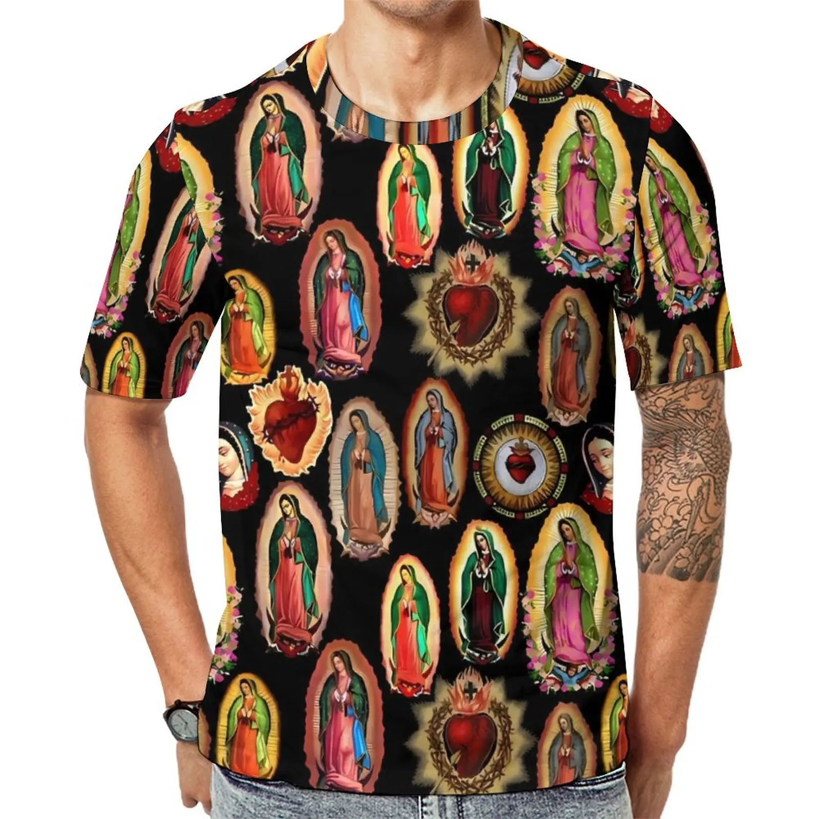 

Virgin Mary T-Shirt Our Lady of Guadalupe Trending T-Shirts Man Awesome Tshirt Summer Short-Sleeved Pattern Top Tees 4XL 5XL 6XL