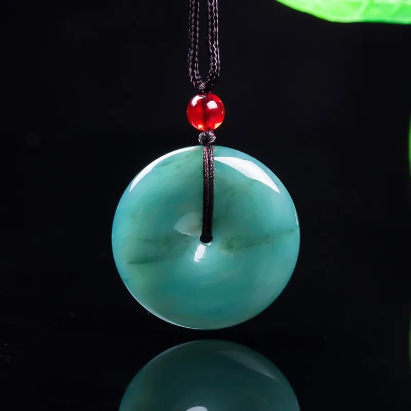 Jadeite Peace Buckle , Raw Necklace, Green Jade Round Pendant