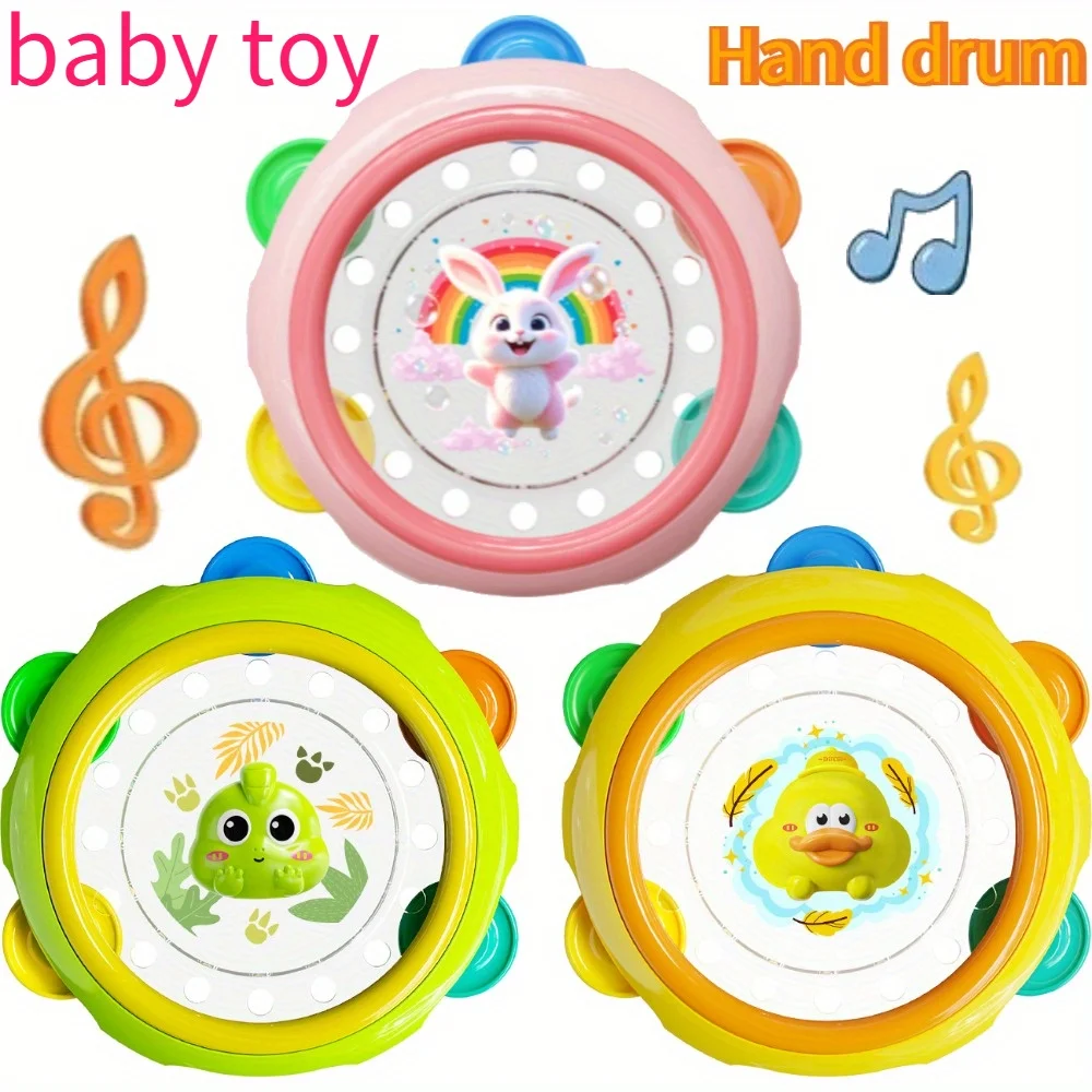Giocattolo per tamburo a mano per bambini con 3 divertenti disegni di animali: incoraggia le abilità motorie, l'allenamento delle impugnature e il gioco ritmico, ideale per i regali di compleanno