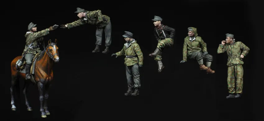 1/35 Scale Die-cast Resin Figure Model Assembly Kit (6 People and Horse) Unpainted Free Shipping