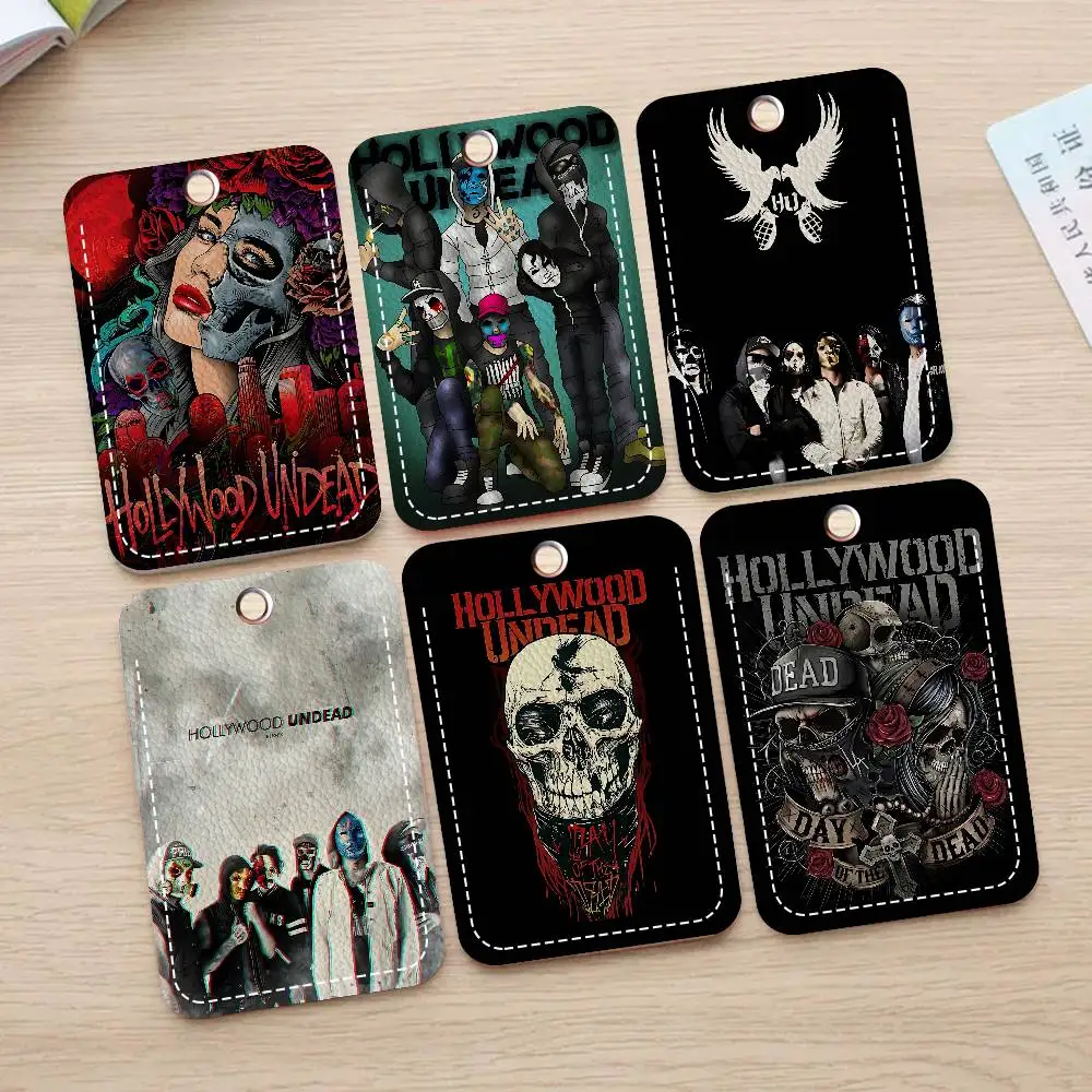 Rock Band H-Hollywood Undead PU Soft Leather Rectangular Key Card Holder Induction Elevator Protection Cover Youth Faion Accory