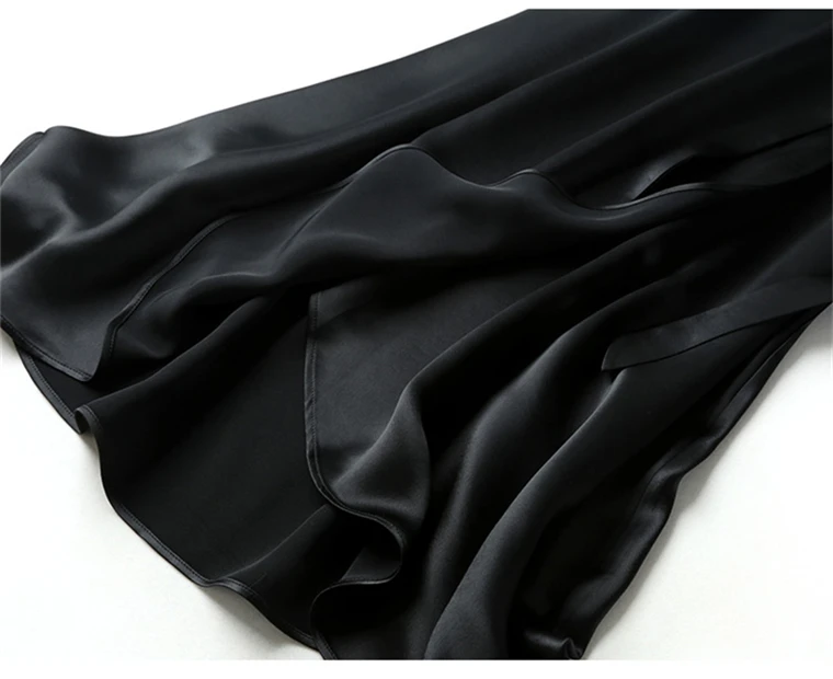 2026 Summer Lace-up One Piece Long Skirts High Waist A-Line Skirts Autumn Office Ladies Black Silk Satin Long Skirts Vestidos