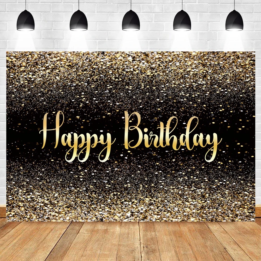 Custom Name Glitter Birthday Backdrop Gold Sliver Pink Black Customize Adult Happy Birthday Photo Background Photography Props