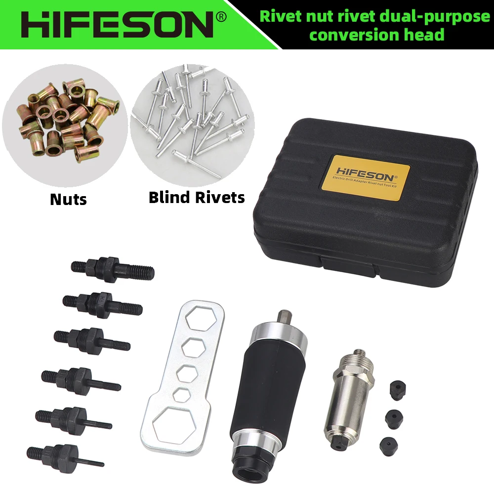 HIFESON Dual-purpose Blind Rivets Nuts Riveter Rivet Gun Electric Adapter Riveting Tool For M3-M10 2.4mm 3.2mm 4.0mm 4.8mm