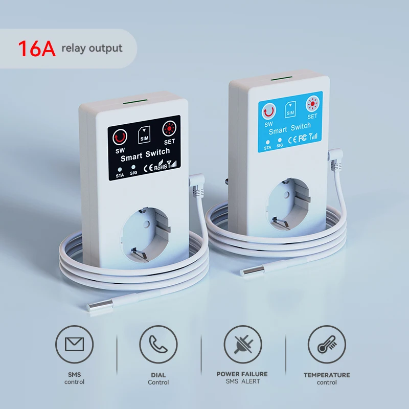 EU UK GSM Power Socket Remote Control 16A Smart Switch Temperature Sensor Controller Intelligent Relay