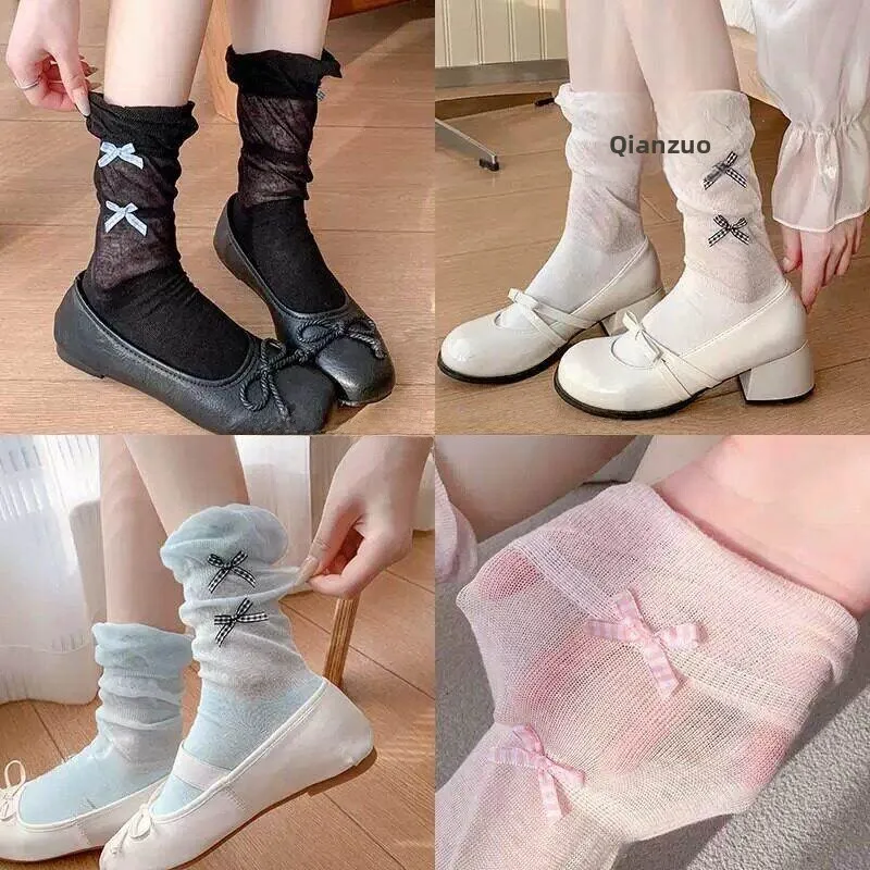 Ballet Style Girls Summer Thin  Knot Lace Leg Socks for Mary Jane Shoes Durable Comfortable Breathable All Day Wear