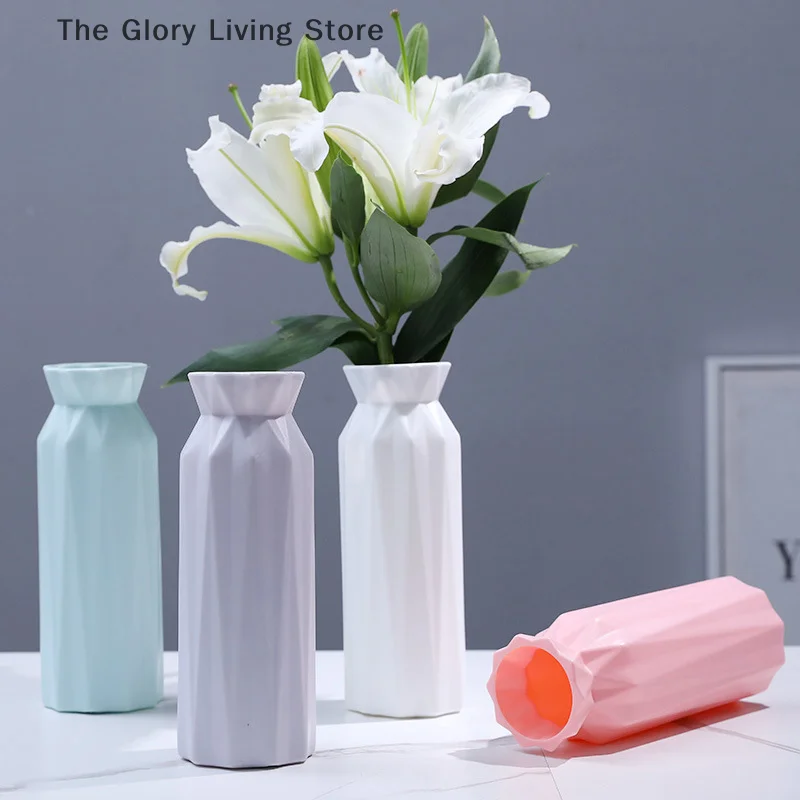 Modern Flower Vase White Pink Plastic Vase Flower Pot Basket Nordic Home Living Room Decoration Ornament Flower Arrangement