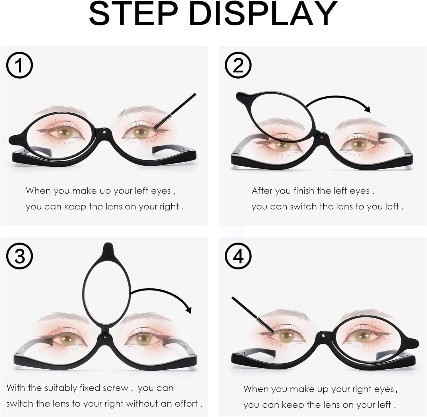 JM 1 Pcs Makeup Reading Glasses Magnifying Flip Down Cosmetic Readers for Women +2.5