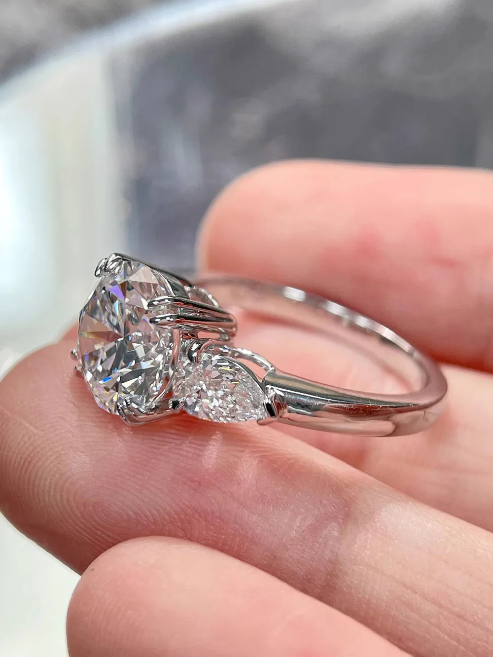 خاتم البلاتين Pt950 IGI Solitaire Lab-Grown الماس شكل دائري CVD HPHT الماس D VS خاتم الخطوبة الزفاف