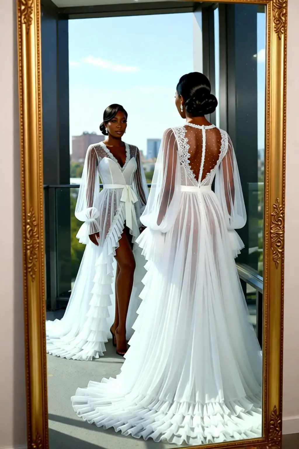 كم طويل الزفاف رداء الدانتيل الكشكشة تول برنس حمام نسائي حفل زفاف ثوب النوم أفريقيا الزفاف دش العباءات حسب الطلب