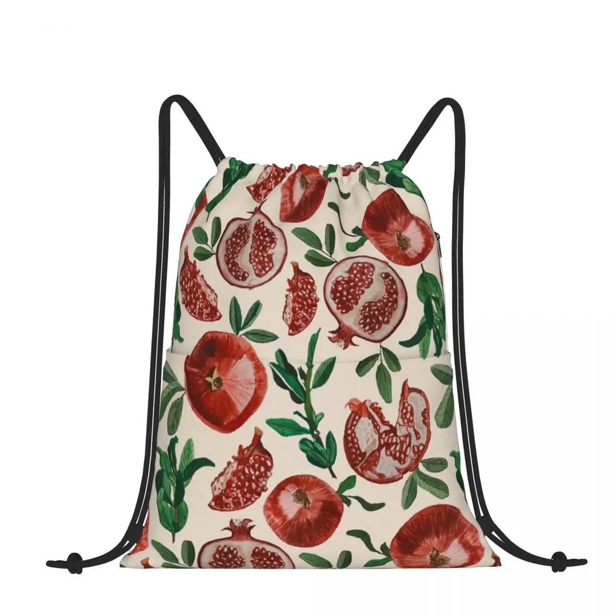 

Drawstring Backpack Pomegranate Pattern Shoulder Bag Zipper Pocket Sports & Travel Hikes Portables Bag