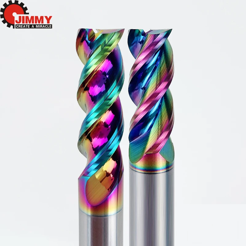 JIMMY HRC55 Tungsten Steel 3 Flute Milling Cutter Carbide End Mill CNC Colorful Coating Face Mill Cutter Milling Tools