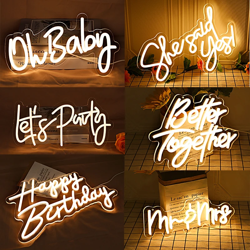 

Custom Happy Birthday Neon Sign for Wedding Party LED Light Wall Decoration Bar Shop Rave Home Anniversary Gift