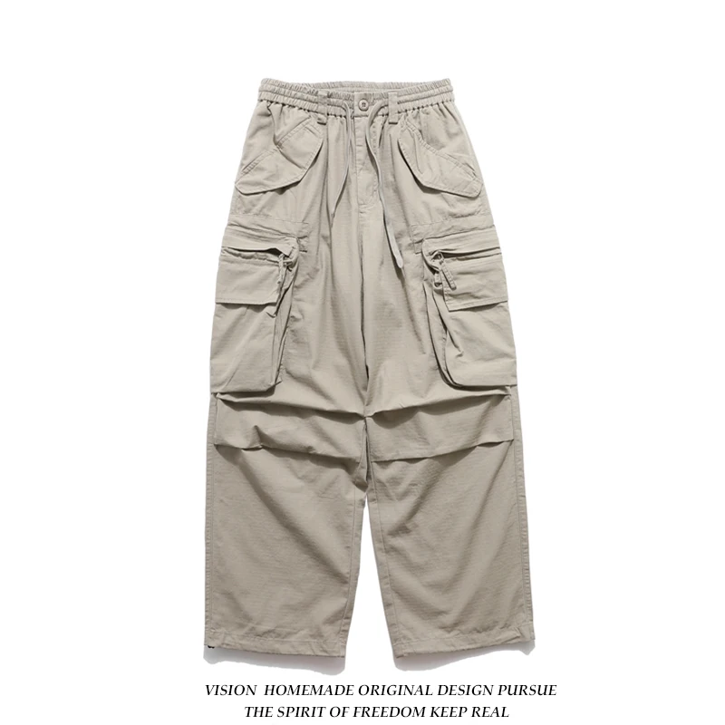 

Американские повседневные ретро-брюки парашютиста, свободные уличные брюки с эластичным поясом, мужские и женские, с множеством карманов, прямые, рабочие брюки