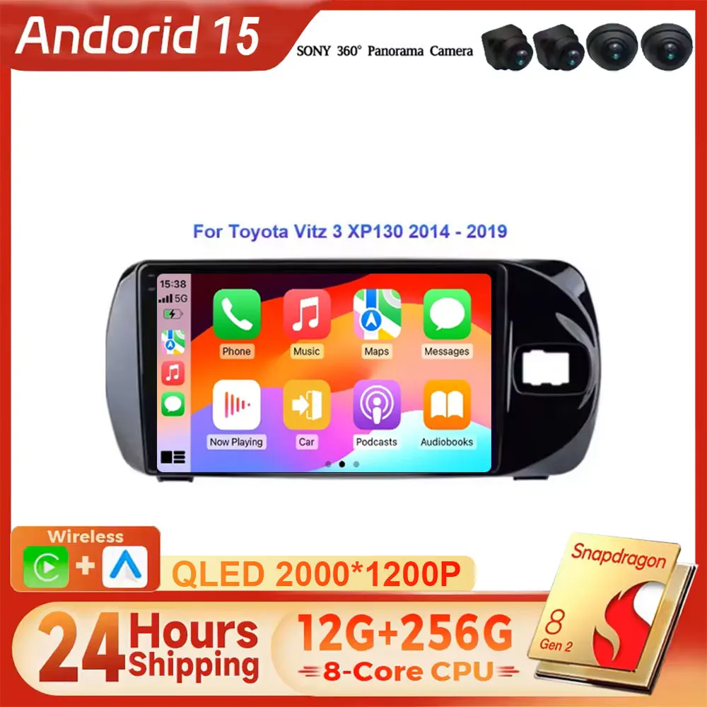 

Android 15 Carplay Auto 2K экран Автомобильный радиоприемник Мультимедийный плеер для Toyota Vitz 3 III XP130 2014-2019 2 din Авторадио GPS Стерео
