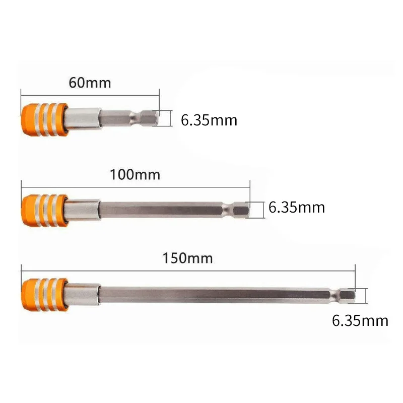 3PC สแตนเลส Socket Extension Rod สีเหลืองสามสล็อตขยาย1/4บิต Quick Socket 60-100-150mm