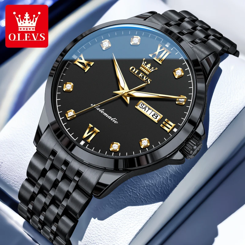 OLEVS 7092 Men's Automatic Watch Waterproof Luminous Stainless steel Strap Calendar Mechanical Watch for Men