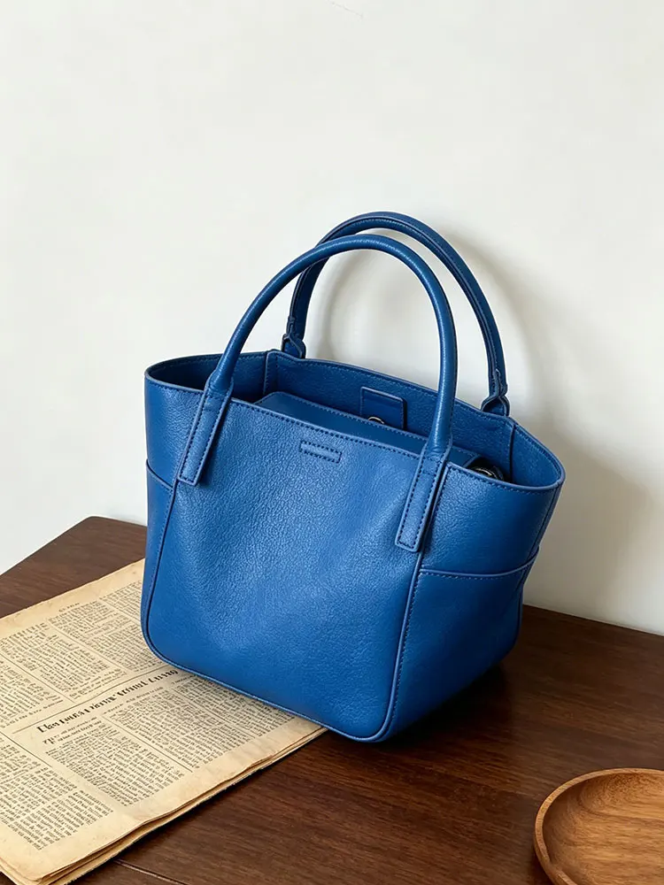 

Blue Large Capacity Bucket Handbag Women's Crossbody Market Basket Bag Soft Handle Summer Casual Single Shoulder Bag