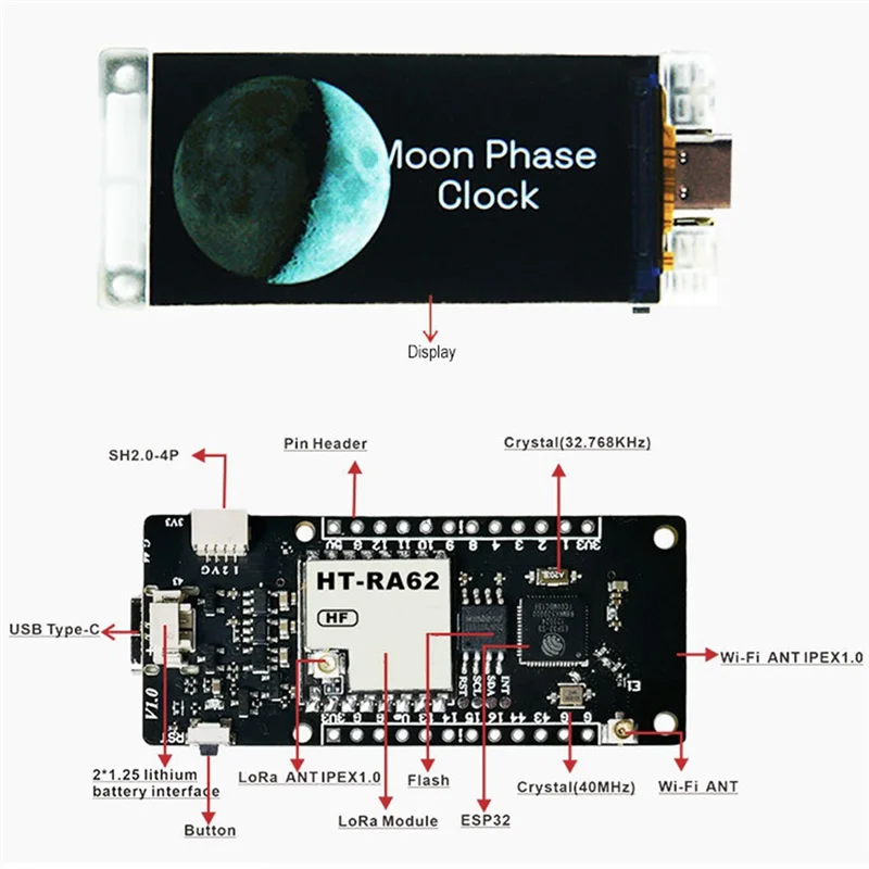 A14M ใหม่ 1.9 นิ้วหน้าจอสี TFT ESP32-R8 โมดูล SX1262 ชิป Lorawan โปรโตคอล Bluetooth Wifi