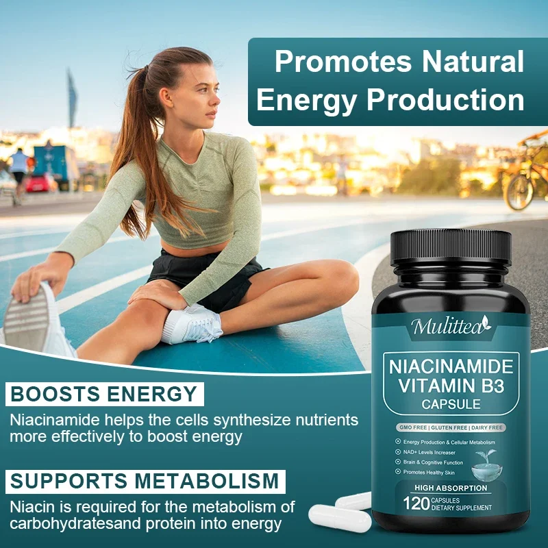 Mulittea Vitamin B3 Niacinamide Capsules Supports Skin Cell Health Skin Whitening & Repair Reduce Wrinkles and Fight Aging