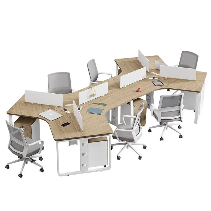 

Special-shaped office desk and chair combination 3/5/6 six-person creative staff table