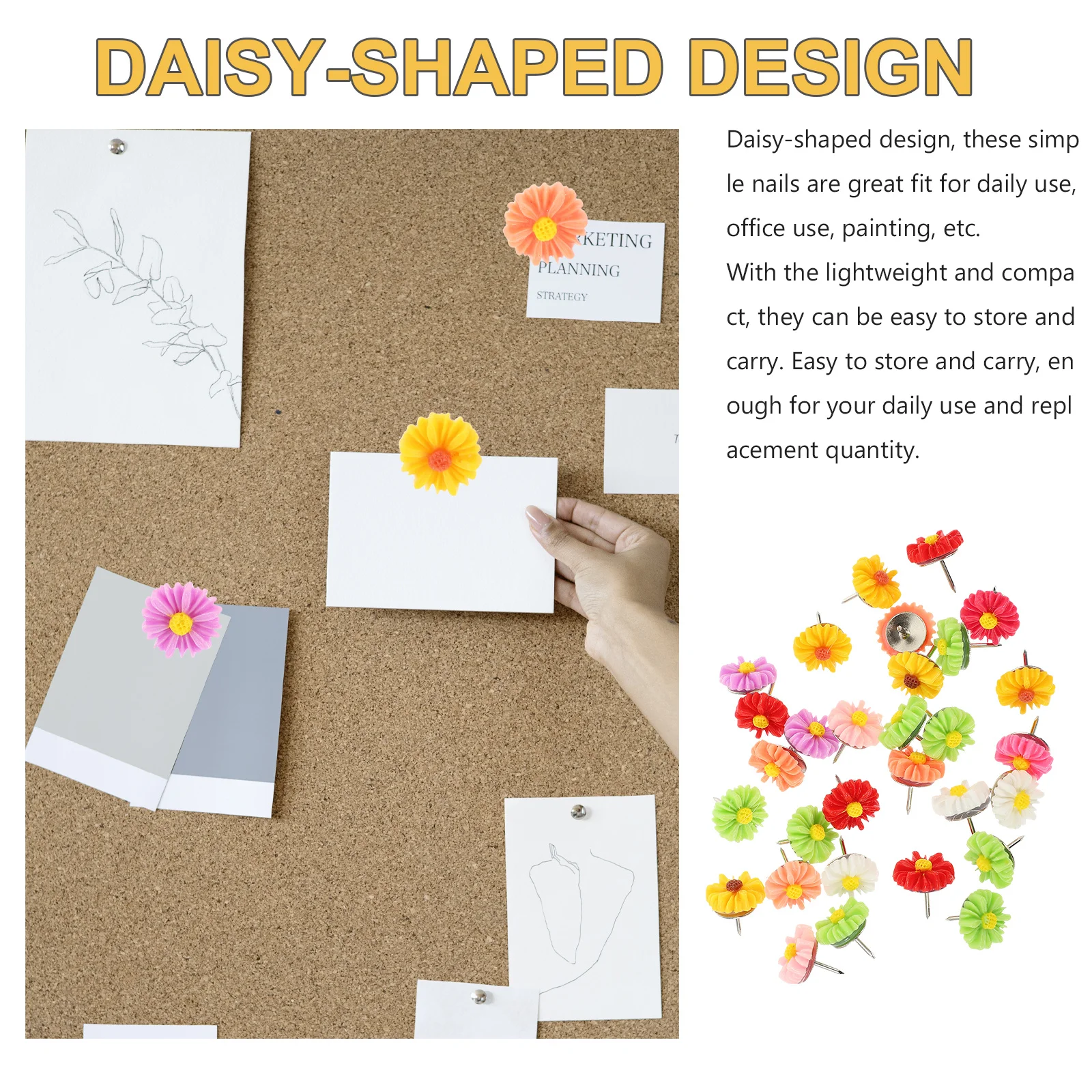 

60pcs Daisy Shaped Push Pins Multi-Function Thumbtacks For Home Office Map Cork Board Accessories Small Compact Tacks