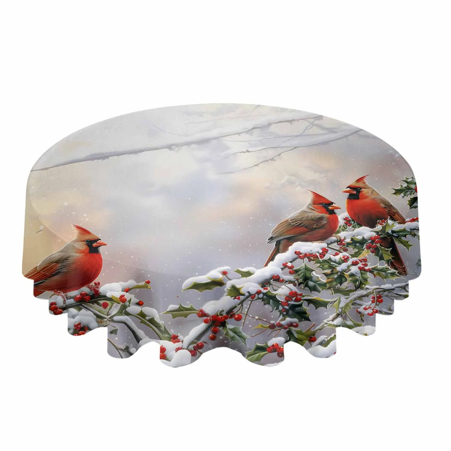 Winter Snow View Woods Red Bird Berries Waterproof Tablecloth Wedding Holiday Table Cloth Kitchen Dining Table Cover Picnic Mat