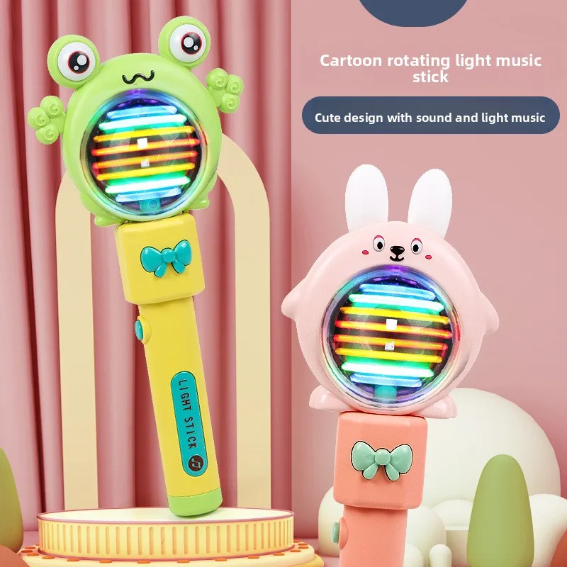 Nieuwe mode rubberen kindermuziekstaf met roterende lichten Bunny/kikker toverstaf speelgoed LED toverstaf elektrisch speelgoed