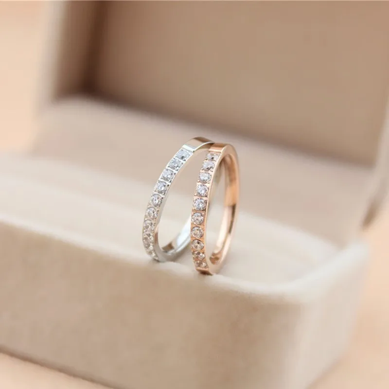 Stainless Steel Half Eternity Band Pave Setting CZ Wedding Ring for Women Girl Size 4-10