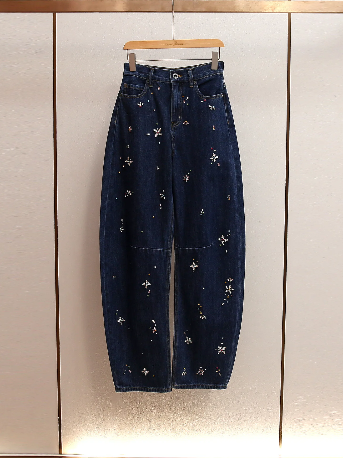 

New Autumn French Retro A-line High-waisted Heavyweight Rhinestone Retro Blue Denim Shorts Women's luxury brands for woman traf