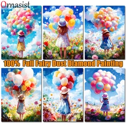 100% Fairy Dust Diamond Painting Kit Girl Portrait Cross Stitch Rhinestone Embroidery Full Crystal Mosaic Art Balloon Home Decor