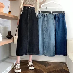 High-waisted Slimming Denim Skirt For Women Autumn 2023 New A- line Long Dress Side Slit Fashion Sensibility