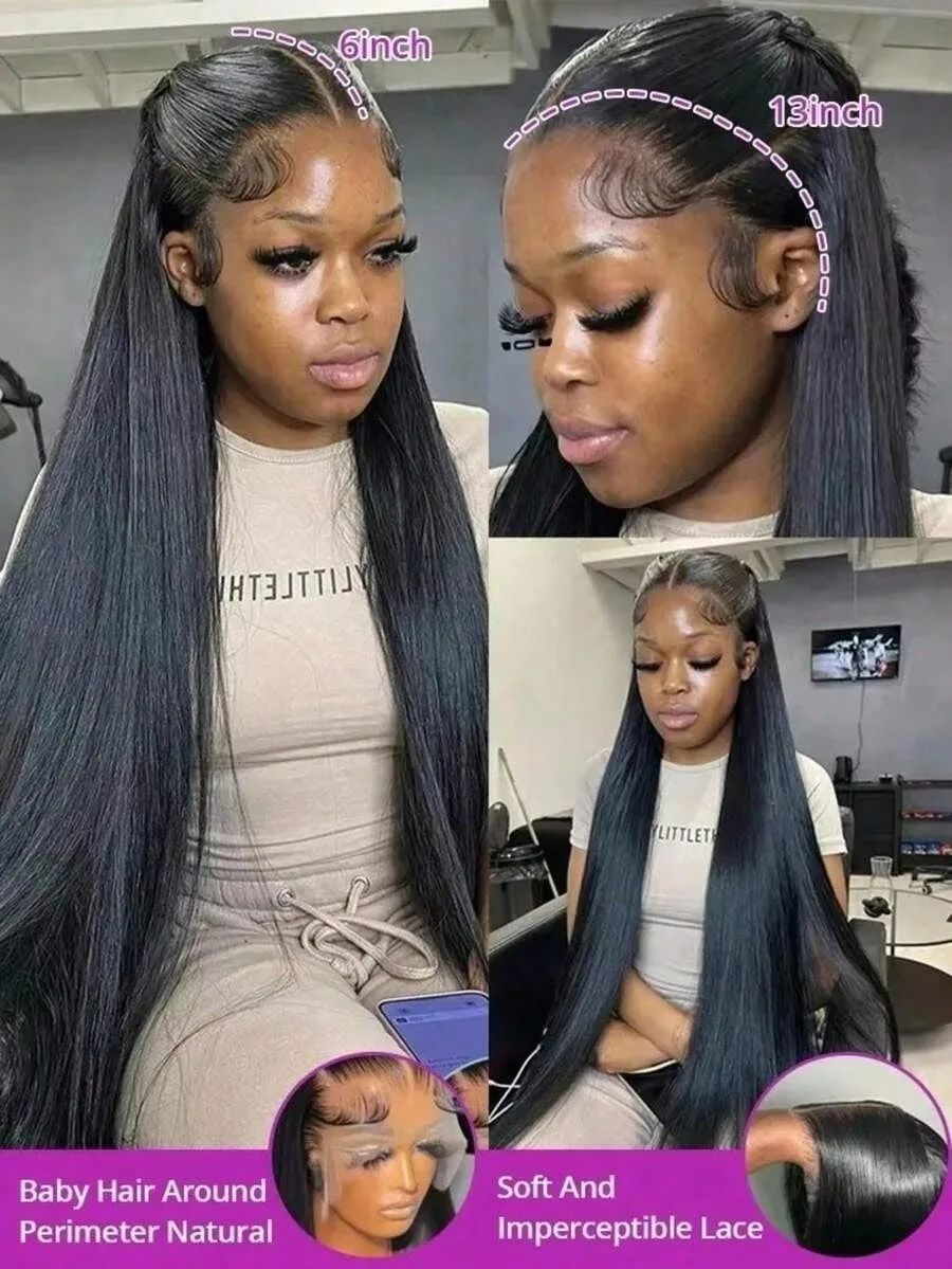 40 42 Inch Bone Straight Human Hair Wigs 13x6 HD Transparent Lace Frontal Human Hair 13x4 Pre Cut Lace Frontal Wig 250 Density 5x5 Ready to Go HD Lace Glueless Wigs Brazilian For Women