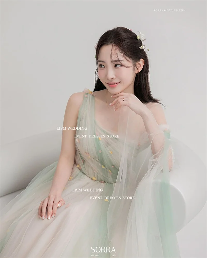 LISM Fairy Tulle A-Line Korea Evening Dresses Photo Shoot One Shoulder Wedding Prom Gowns Long Event Formal Occasion Dress 2024