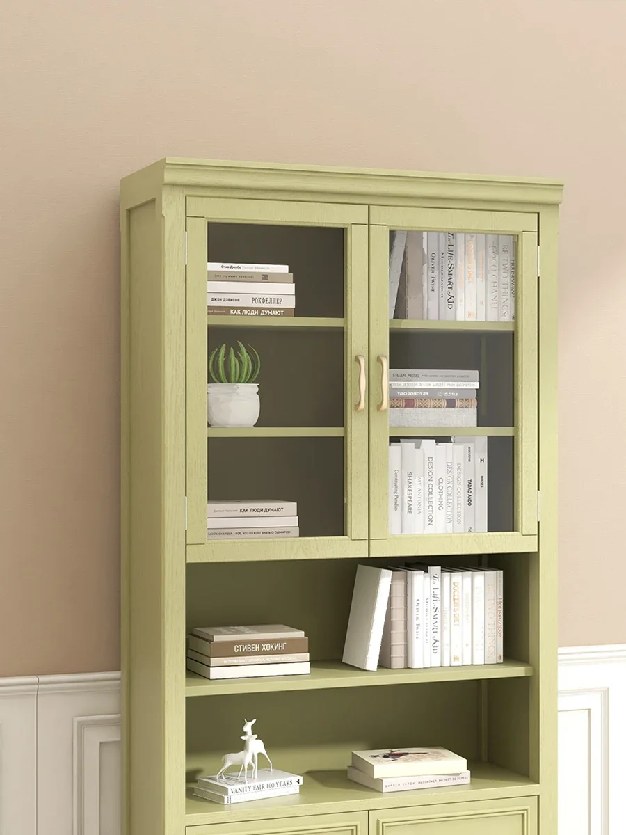 

Self-view Pastoral mustard green tall cabinet office simple storage cabinet dustproof display cabinet against the wall Bookcase