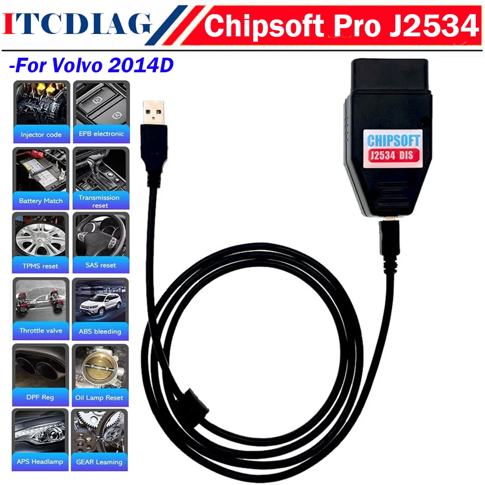 Chipsoft J2534 DIS KLine CAN BUS Adapter for Volvo 2014D Dice Full System Car Diagnostic tools USB OBD2 Scanner Active Test