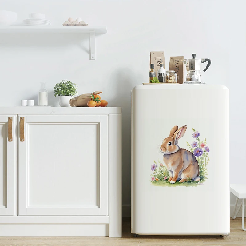 C180#Watercolor Rabbit Wall Sticker Kids Room Background Home Decoration Mural Living Room Wallpaper Funny Decal