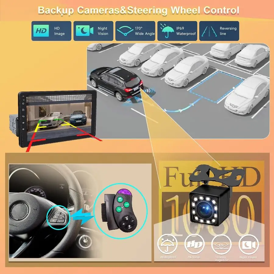 ستيريو سيارة فردي مع Apple Carplay لاسلكي، راديو FM للسيارة بلوتوث 5.2، 1024600 IPS شاشة كبيرة تعمل باللمس، Android Auto،