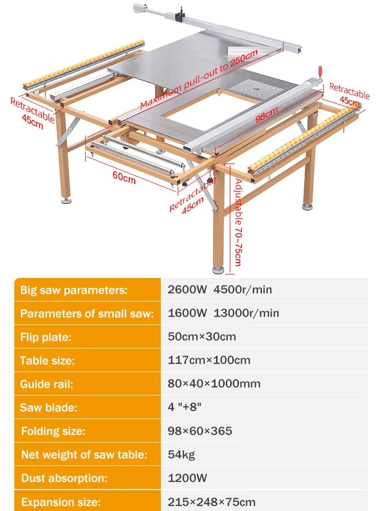 New Multifunctional Woodworking Saw Table Dust-free Saw Precision Guide Folding Electric Panel Saw