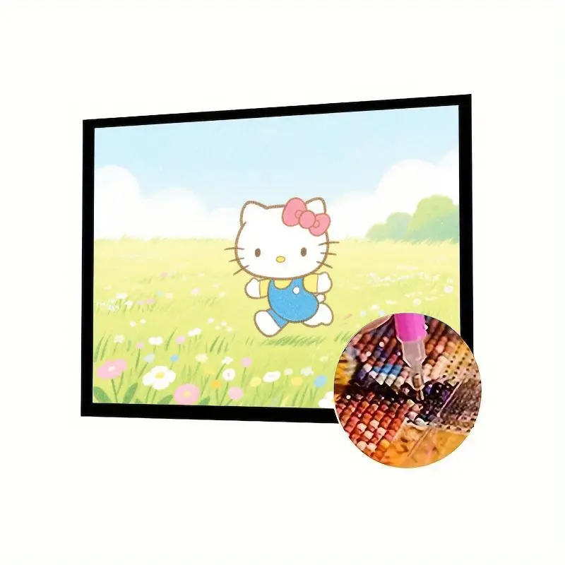 

1 шт. милый мультяшный набор для рисования «Hello Kitty» 5D Diamond Painting - Full Drill Round Diamond Art, дизайн «Hello Kitty Running In Flower Field»