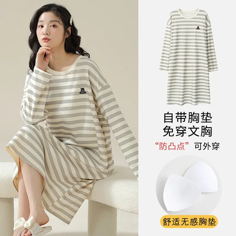 Women Cotton Nightgown  Autumn Winter Long Sleeve Home Dress Cartoon Nightgowns Cute Rabbit Print Lingerie Night Dress