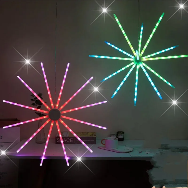 Led Flashing Fireworks Light Hanging Starburst Lamp Diy Outdoor Dandelion Flash String Fairy Lights For Garden Landscape Decor