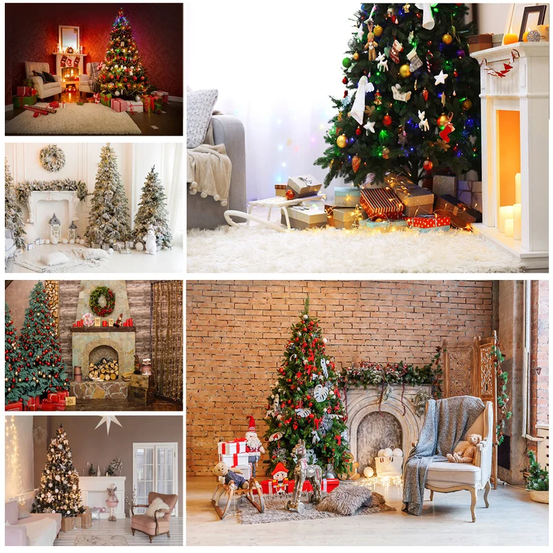 

ZHISUXI Christmas Theme Indoor Photography Background Christmas tree Fireplace Children Portrait Photo Backdrops 21712 YXSD-08