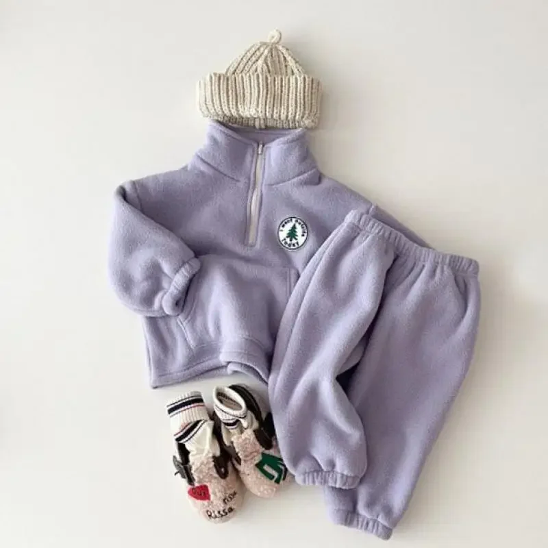 Baby Boys Clothing Sets Children Thicken Sweatshirt Kids Clothes Girls Solid Cotton Long Sleeve Pullover Tops+ Pant Suits 2pcs