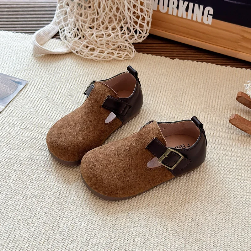 2025 Autumn Children Moccasins Korean Style Versatile Kids Flat Shoes Round Toes Girls Princess Leather Shoes Elegant Sweet