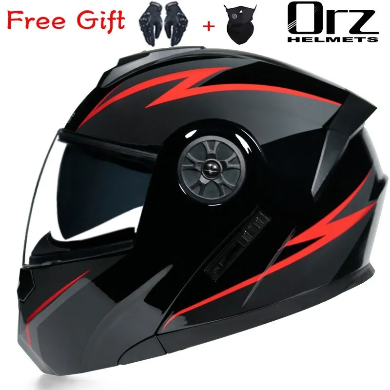 ORZ New Motorcycle helmet full face racing with Double sun visor Women man flip up Double lens DOT