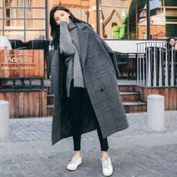 Large size women's clothing fat sister autumn and winter thickened cotton woolen coat long double-breasted woolen coat trench