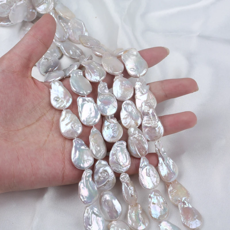 Drop-Shaped 14-16Mm Freshwater Pearl Button Beads Baroque String Jewelry