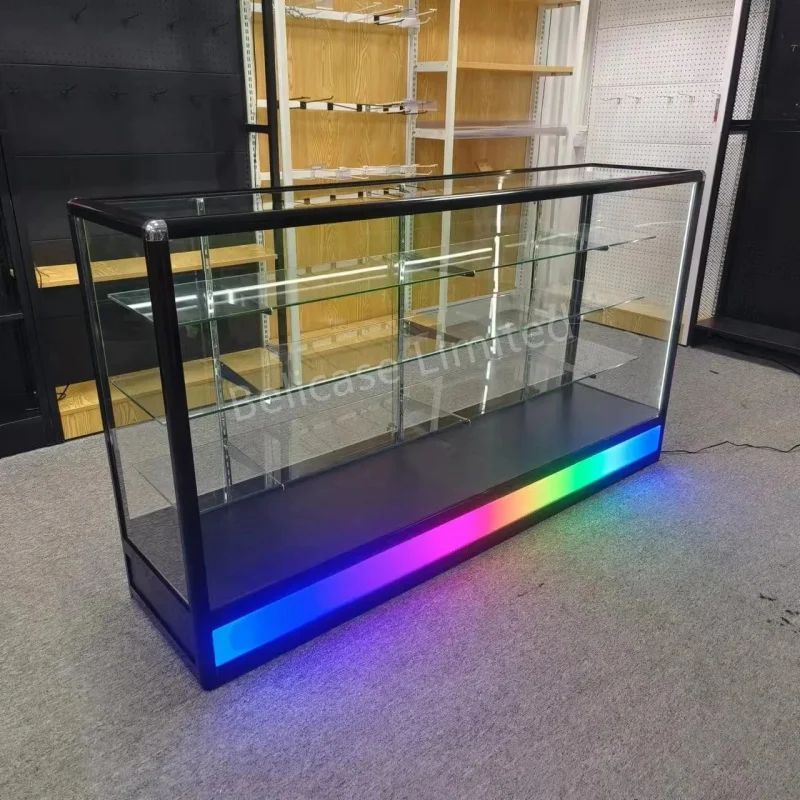 Custoum.70inch smoke shop full glass display cabinets with LED light tall products display cases showcase